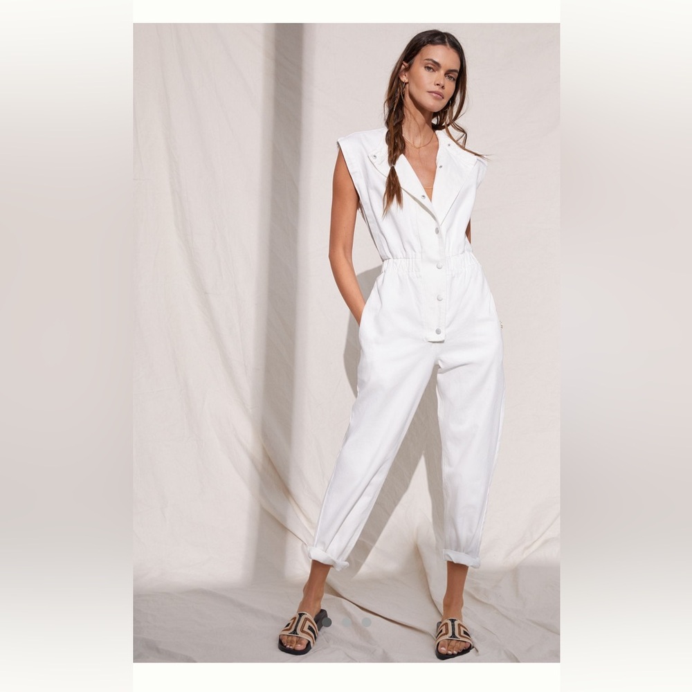 White denim jumpsuit from Anthropologie. BlankNYC size M